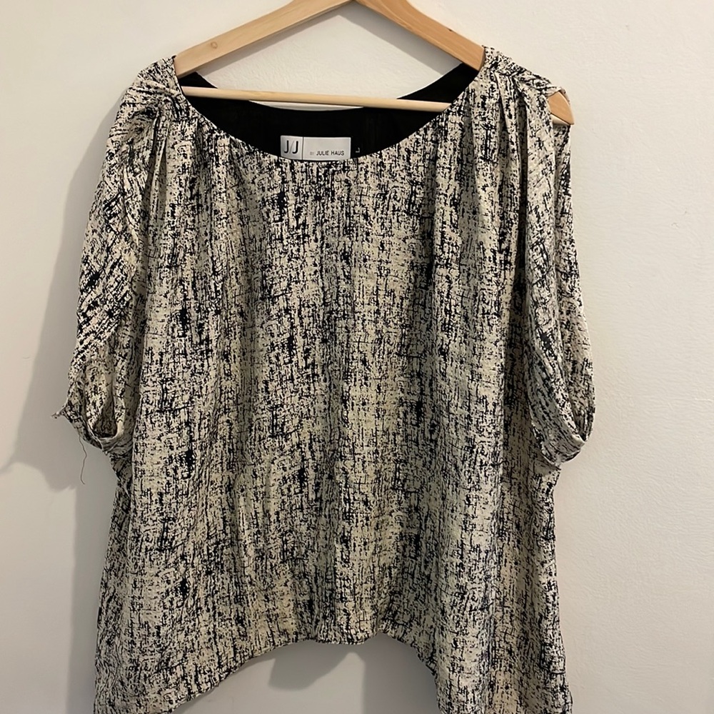 Julie Haus flowy black and white satin blouse